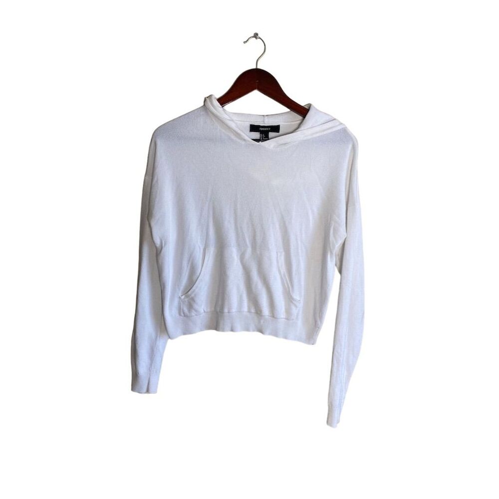 Forever 21 Women's Cropped Hoodie White Size S Long Sleeve Casual Drawstring